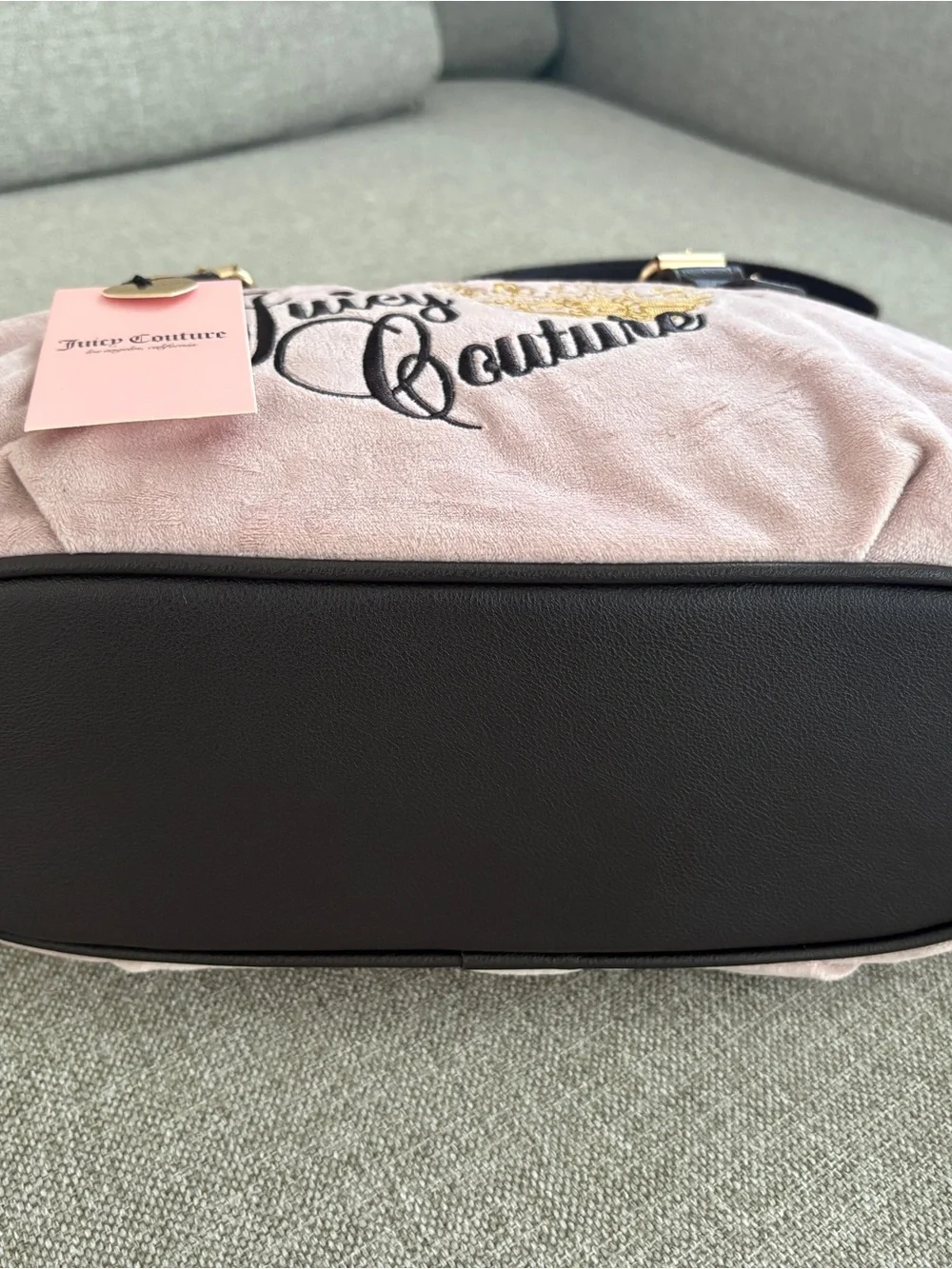 Juicy Couture Pink and Black Logo Shoulder Bag with Gold Accent